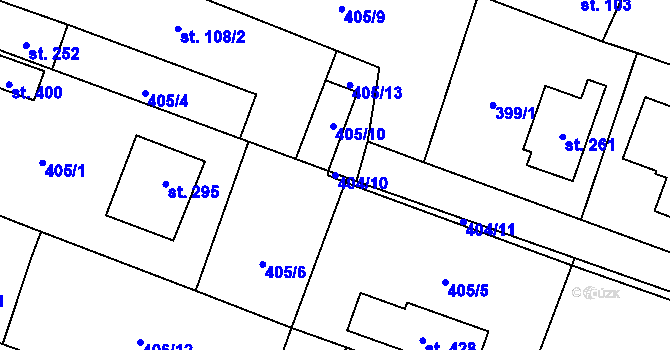 Parcela st. 404/10 v KÚ Chodouň, Katastrální mapa