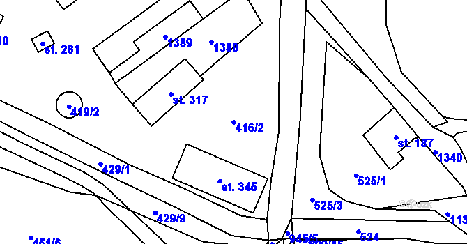 Parcela st. 416/2 v KÚ Chodouň, Katastrální mapa