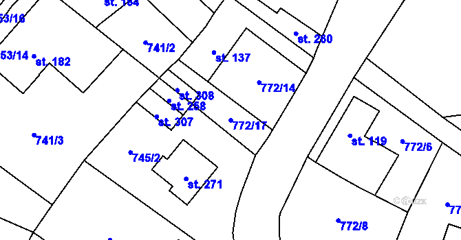 Parcela st. 772/17 v KÚ Chodouň, Katastrální mapa