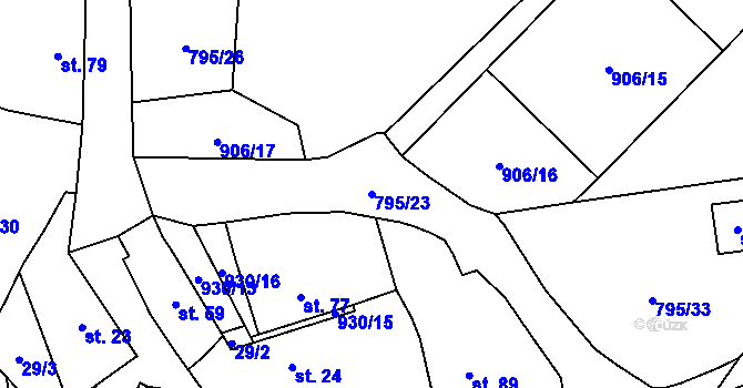 Parcela st. 795/23 v KÚ Chodouň, Katastrální mapa