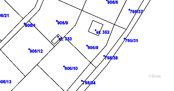 Parcela st. 906/8 v KÚ Chodouň, Katastrální mapa