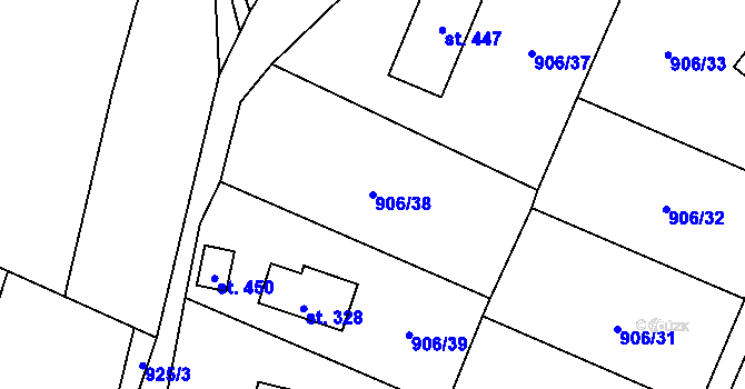 Parcela st. 906/38 v KÚ Chodouň, Katastrální mapa