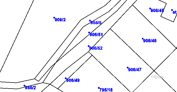 Parcela st. 906/52 v KÚ Chodouň, Katastrální mapa
