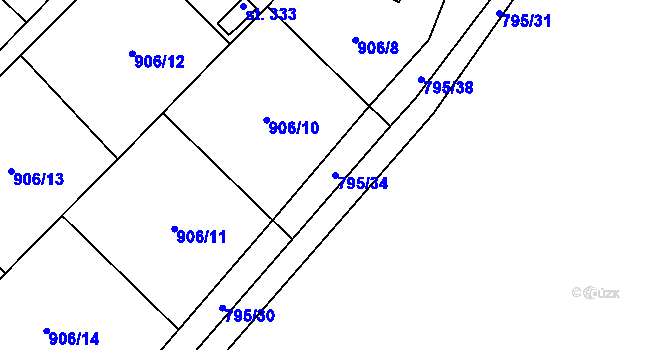 Parcela st. 795/34 v KÚ Chodouň, Katastrální mapa