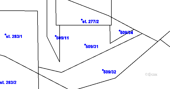 Parcela st. 509/31 v KÚ Chodouň, Katastrální mapa