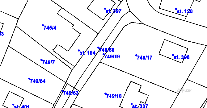 Parcela st. 749/19 v KÚ Chodouň, Katastrální mapa
