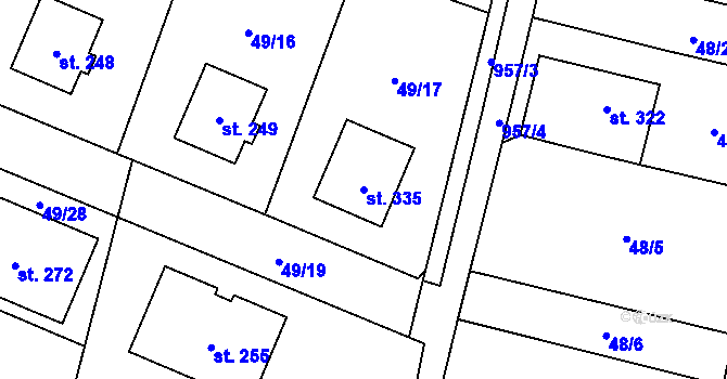 Parcela st. 335 v KÚ Chodouň, Katastrální mapa