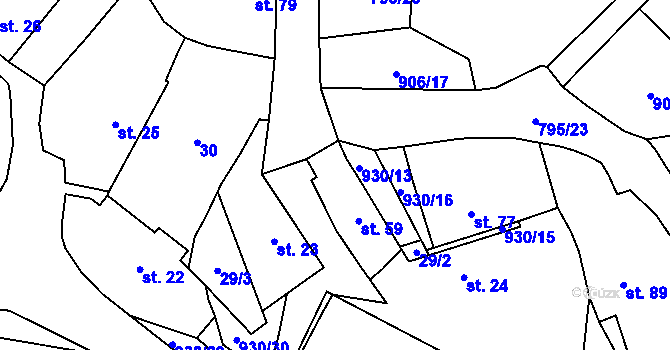 Parcela st. 930/9 v KÚ Chodouň, Katastrální mapa