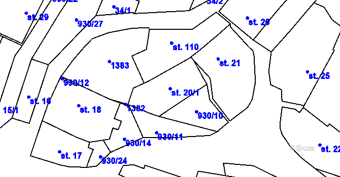Parcela st. 20/1 v KÚ Chodouň, Katastrální mapa