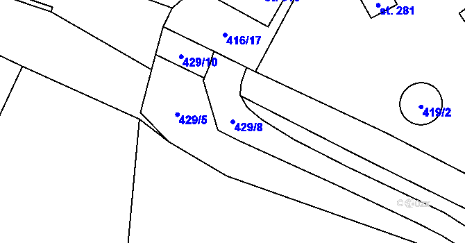 Parcela st. 429/8 v KÚ Chodouň, Katastrální mapa