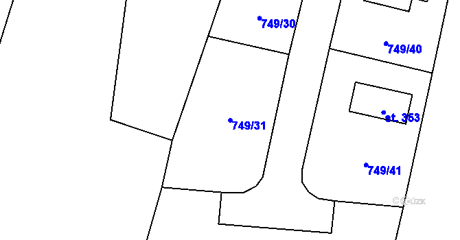 Parcela st. 749/31 v KÚ Chodouň, Katastrální mapa
