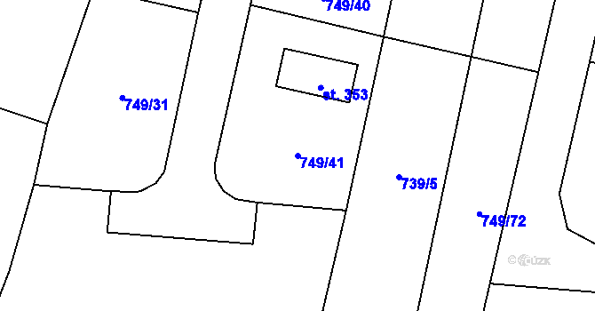 Parcela st. 749/41 v KÚ Chodouň, Katastrální mapa