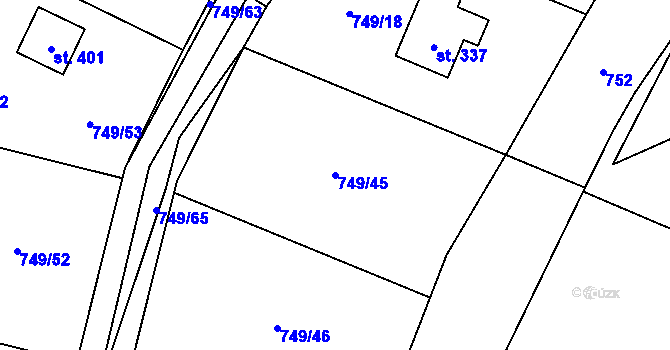Parcela st. 749/45 v KÚ Chodouň, Katastrální mapa