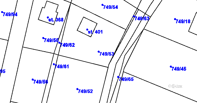 Parcela st. 749/53 v KÚ Chodouň, Katastrální mapa
