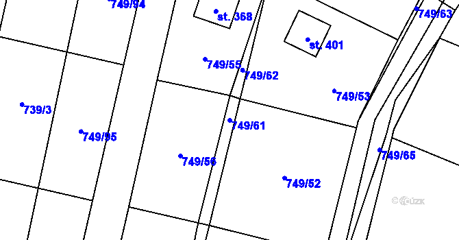 Parcela st. 749/61 v KÚ Chodouň, Katastrální mapa