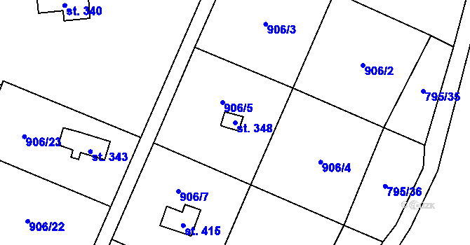Parcela st. 348 v KÚ Chodouň, Katastrální mapa