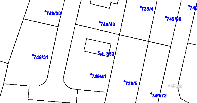 Parcela st. 353 v KÚ Chodouň, Katastrální mapa