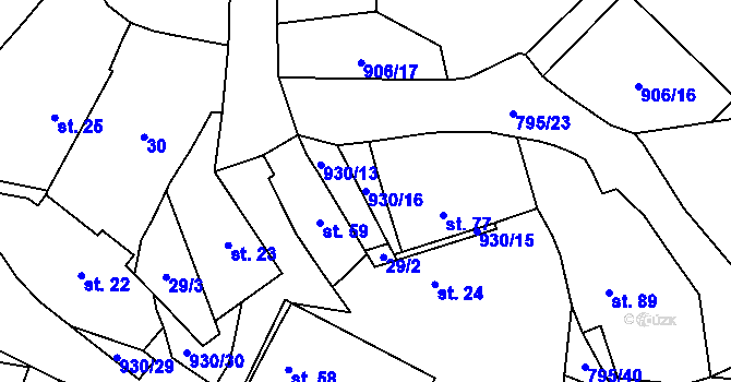 Parcela st. 930/16 v KÚ Chodouň, Katastrální mapa
