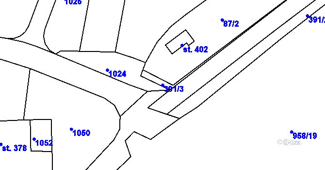 Parcela st. 391/3 v KÚ Chodouň, Katastrální mapa