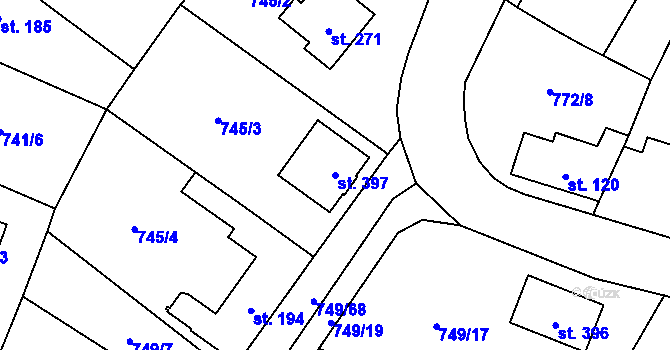 Parcela st. 397 v KÚ Chodouň, Katastrální mapa