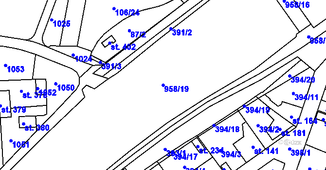 Parcela st. 958/19 v KÚ Chodouň, Katastrální mapa