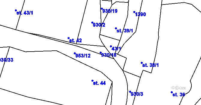 Parcela st. 930/18 v KÚ Chodouň, Katastrální mapa