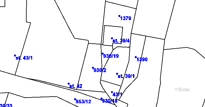Parcela st. 930/19 v KÚ Chodouň, Katastrální mapa
