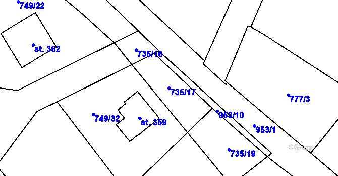 Parcela st. 735/17 v KÚ Chodouň, Katastrální mapa