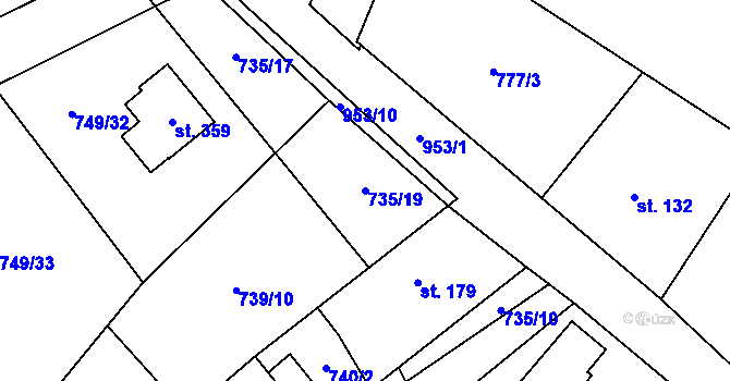 Parcela st. 735/19 v KÚ Chodouň, Katastrální mapa