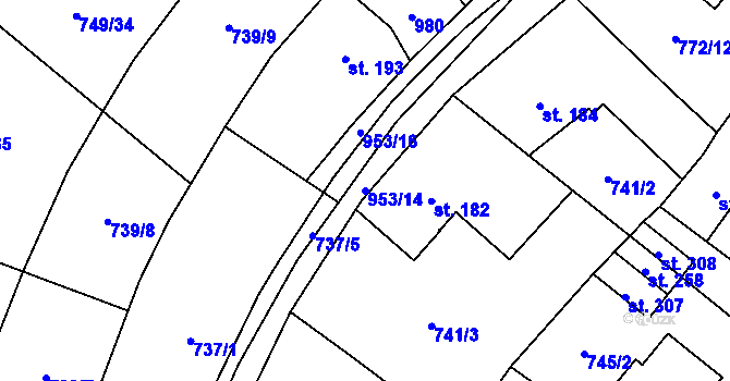 Parcela st. 953/14 v KÚ Chodouň, Katastrální mapa