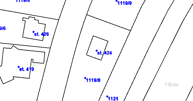 Parcela st. 424 v KÚ Chodouň, Katastrální mapa