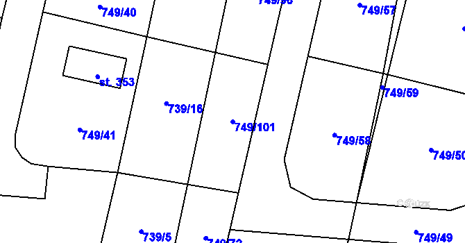 Parcela st. 749/101 v KÚ Chodouň, Katastrální mapa