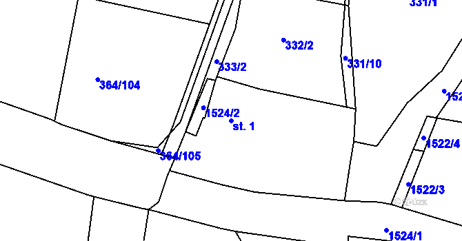 Parcela st. 1 v KÚ Chodouny, Katastrální mapa