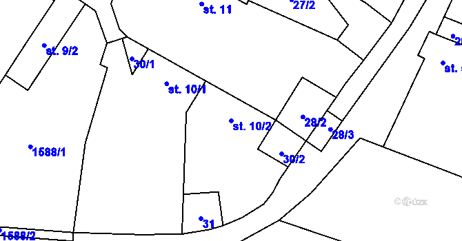 Parcela st. 10/2 v KÚ Chodouny, Katastrální mapa