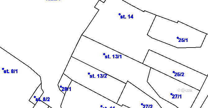 Parcela st. 13/1 v KÚ Chodouny, Katastrální mapa