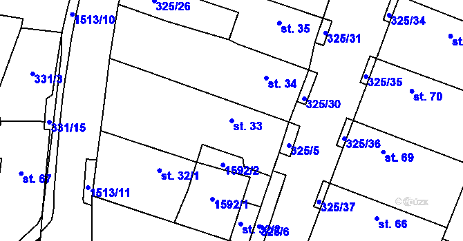 Parcela st. 33 v KÚ Chodouny, Katastrální mapa