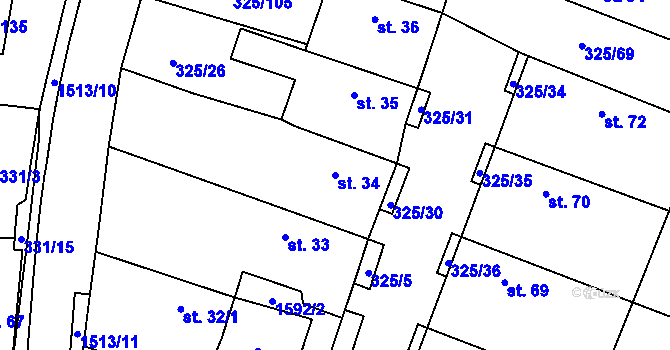 Parcela st. 34 v KÚ Chodouny, Katastrální mapa