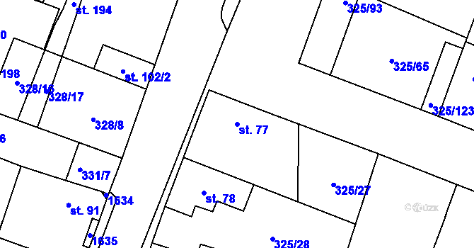 Parcela st. 77 v KÚ Chodouny, Katastrální mapa