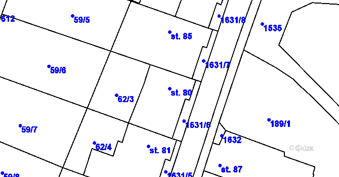 Parcela st. 80 v KÚ Chodouny, Katastrální mapa