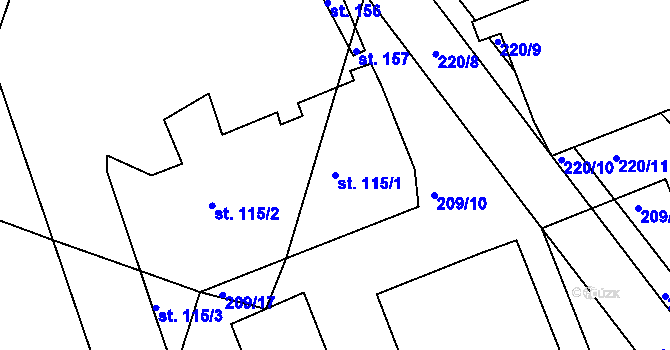 Parcela st. 115/1 v KÚ Chodouny, Katastrální mapa