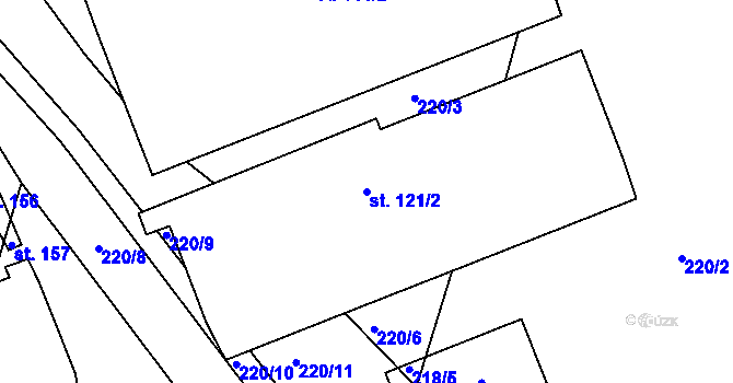 Parcela st. 121/2 v KÚ Chodouny, Katastrální mapa