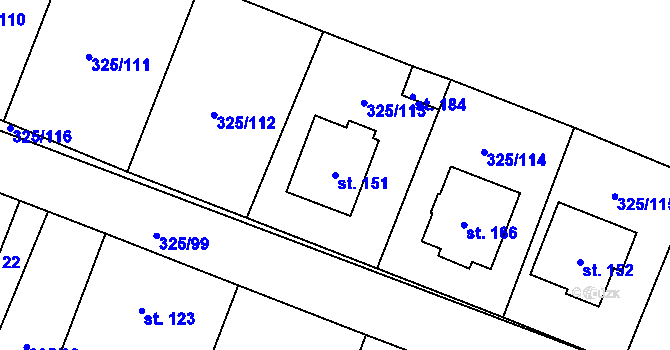 Parcela st. 151 v KÚ Chodouny, Katastrální mapa