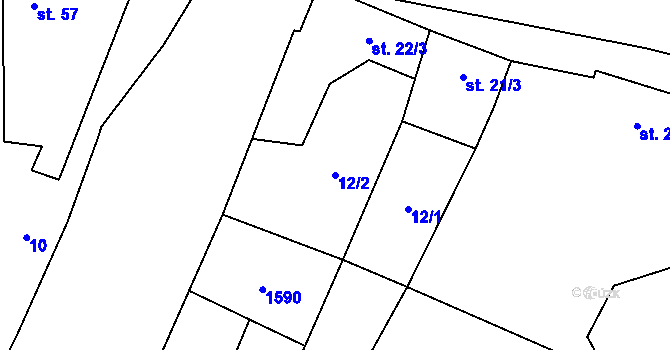 Parcela st. 12/2 v KÚ Chodouny, Katastrální mapa