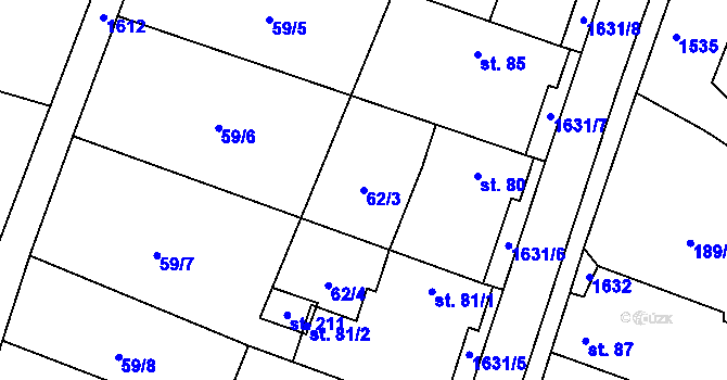 Parcela st. 62/3 v KÚ Chodouny, Katastrální mapa