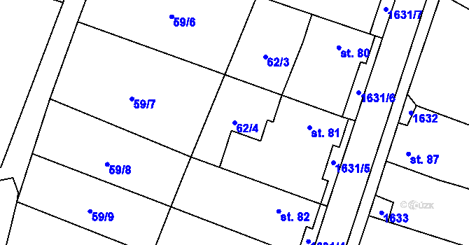 Parcela st. 62/4 v KÚ Chodouny, Katastrální mapa