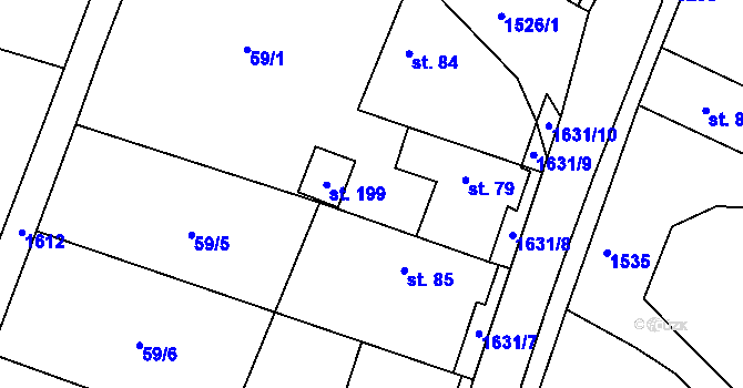 Parcela st. 62/7 v KÚ Chodouny, Katastrální mapa