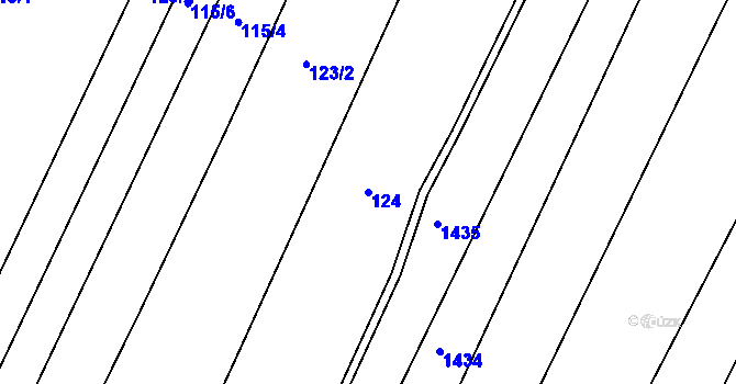 Parcela st. 124 v KÚ Chodouny, Katastrální mapa