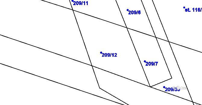 Parcela st. 209/12 v KÚ Chodouny, Katastrální mapa
