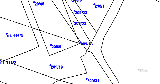 Parcela st. 209/18 v KÚ Chodouny, Katastrální mapa