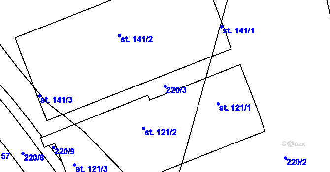 Parcela st. 220/3 v KÚ Chodouny, Katastrální mapa